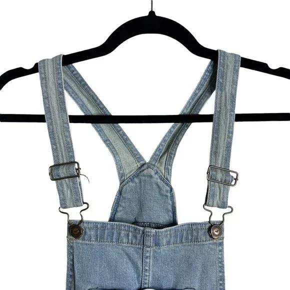 Hollister Patchwork Distressed Denim Shortalls Cuffed Overall Shorts Women's M - Picture 3 of 12